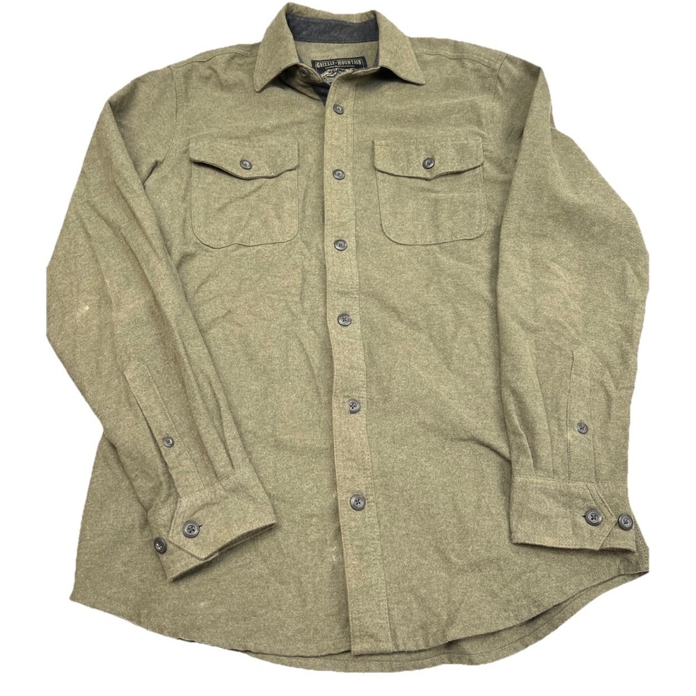Grizzly Mountain Flannel Shirt‎ Men's M Button Up Heavy Cotton Long Sleeve Green